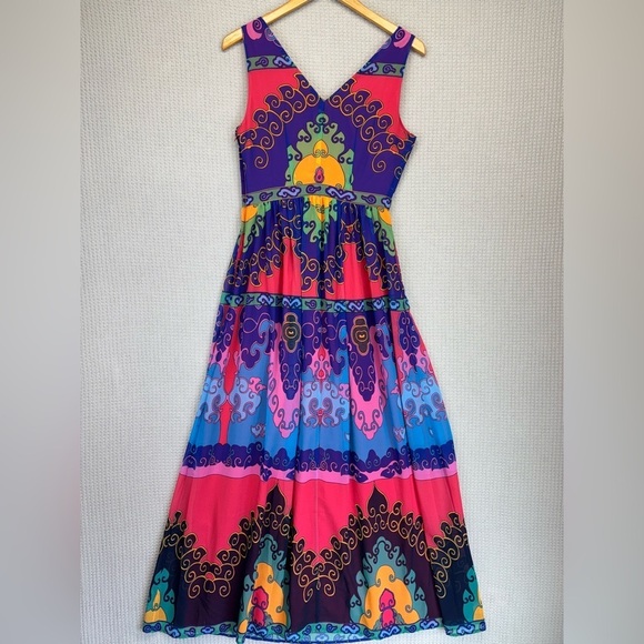 Modcloth Boho Indigo Muster the Length Maxi Dress Multicolor V-Neck S Festival - Picture 9 of 13